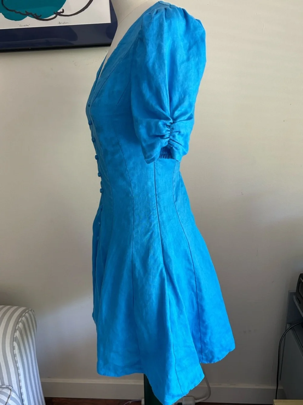 "Rowan Linen Tea Dress" with Button Front and Ruched Sleeves by Forever New - Picture 5 of 15